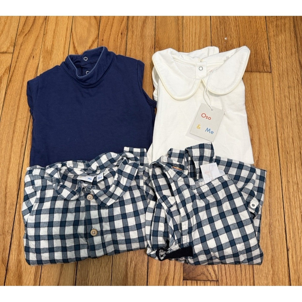 Oso & Me 4 Piece Bundle One Pieces Overalls and Button Down Size 18 Months